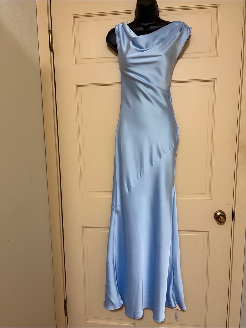 SHEIN Light Blue Satin Cowl-Neck Maxi Dress